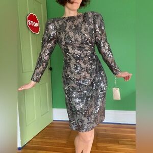 New vintage 90s Mignon New York sequined grey evening bodycon mini Dress